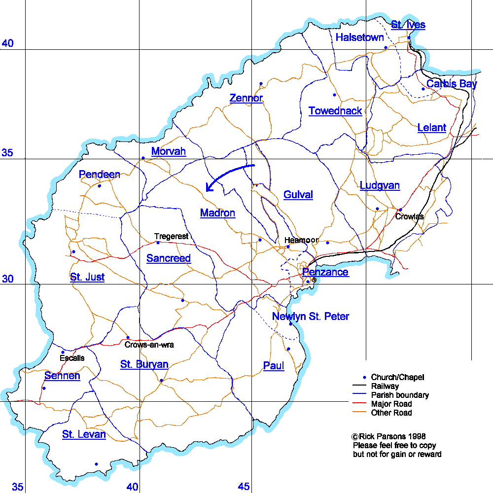 Parish map of West Penwith