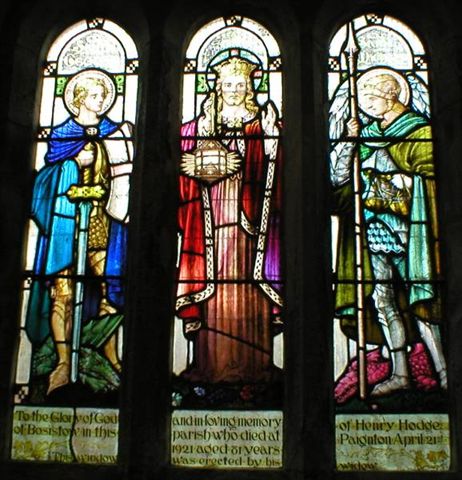 A three light stained glass window