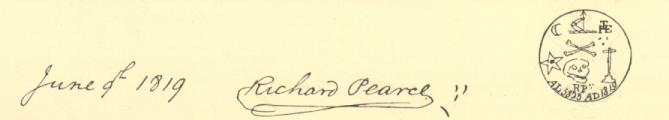 June 9th 1819 Richard Pearce's signature and mason's mark