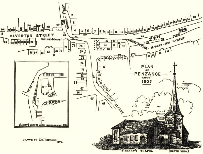 Mapt of Penzance showing principal streets in 1805