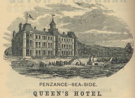 Penzance-Sea-Side - Queen’s Hotel, engraving from an advertisement, 1874
